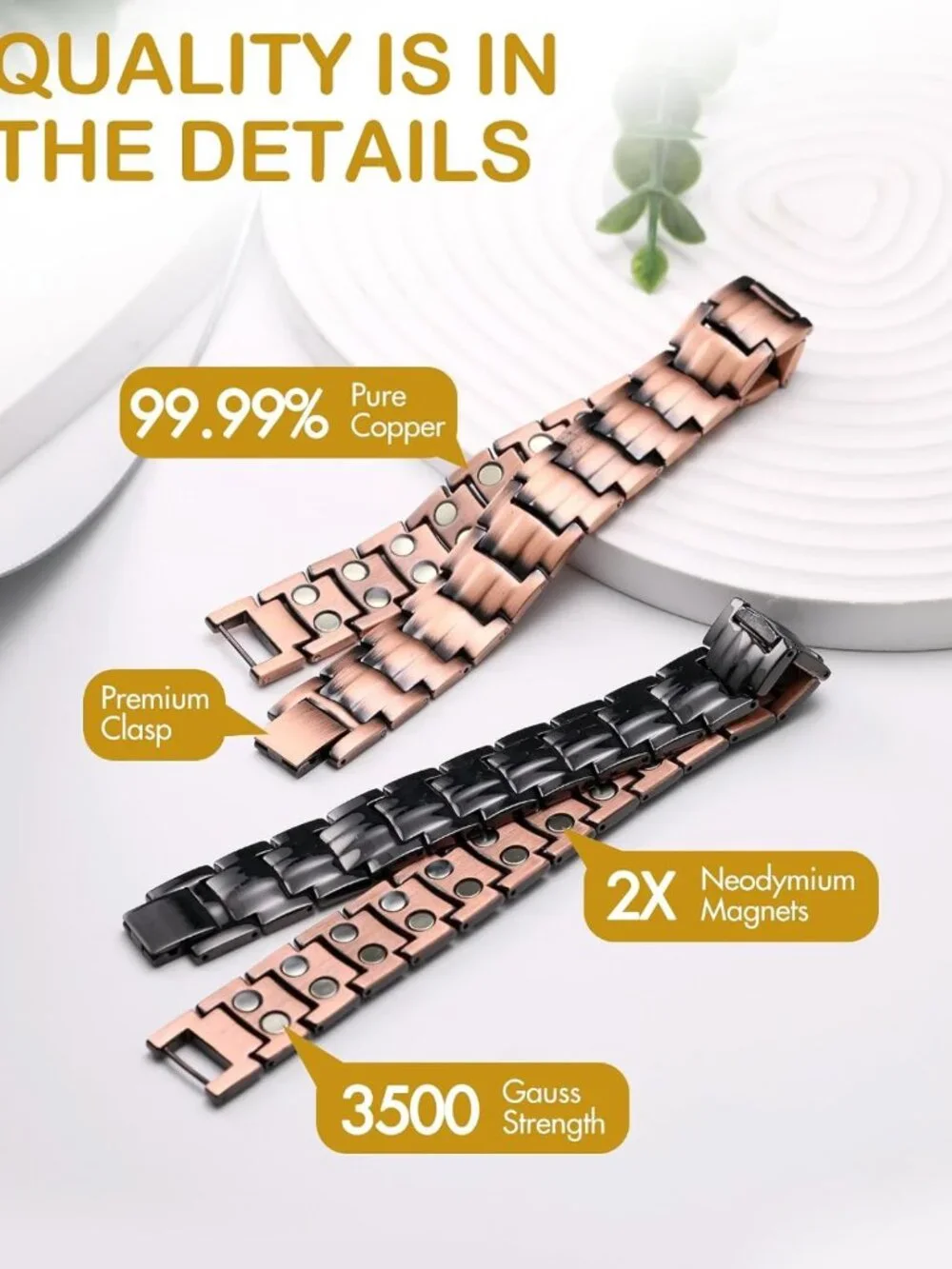 Elegant Men's Copper Magnetic Bracelet with Double-Row Strong Magnets - Stylish